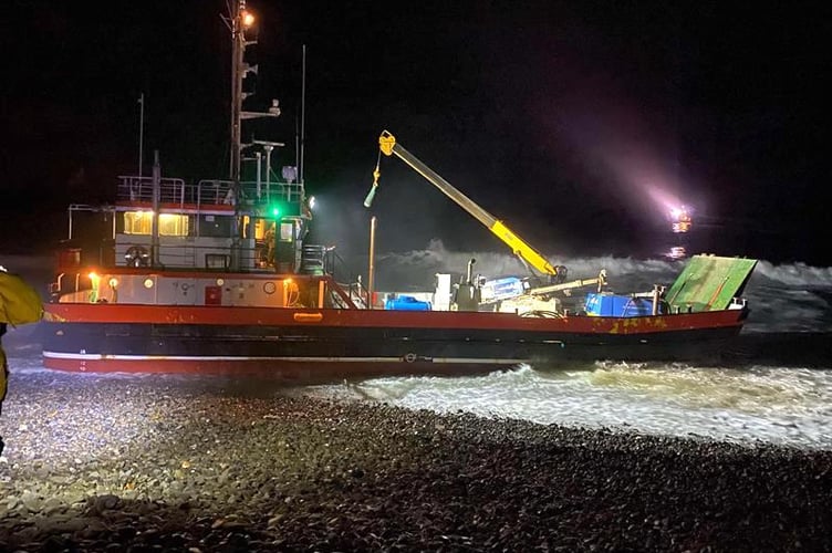 The twin engined 100 tonne vessel had experienced one engine failure which saw the boat unable to maintain a stern to sea position. As a result, the vessel was broadside onto the pebbles with waves inundating the deck.