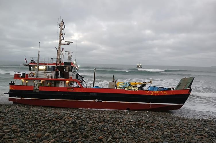 Will Chant, RNLI Coxswain for St Davids RNLI lifeboat, said: “The RNLI mission is to save lives at sea, and we endeavour to save boats if possible, but it is beyond our remit to salvage. 
“In this instance, the size of vessel and its position broadside to the beach compromised a tow, therefore once assured the crew were safe ashore, there was nothing further our lifeboats could do,” he added.