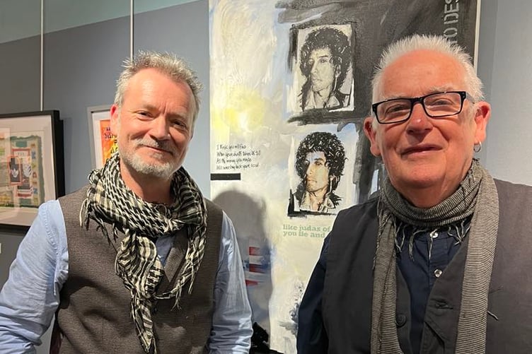 Mark Lewis and Alec Lewis at the official opening of Alec’s exhibition The Painted Word: War & Peace