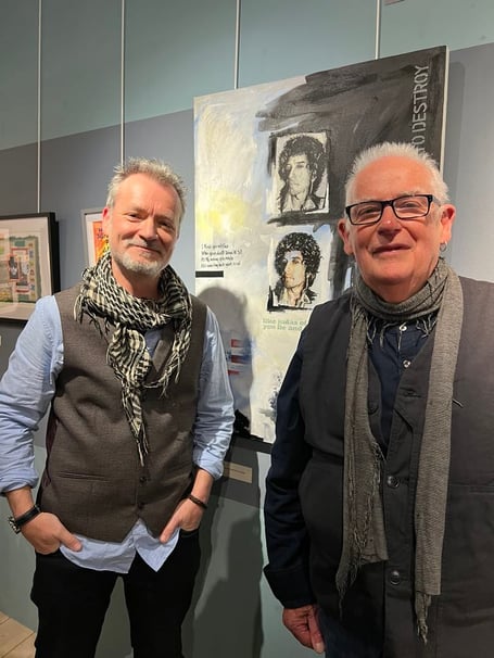 Mark Lewis and Alec Lewis at the official opening of Alec’s exhibition The Painted Word: War & Peace