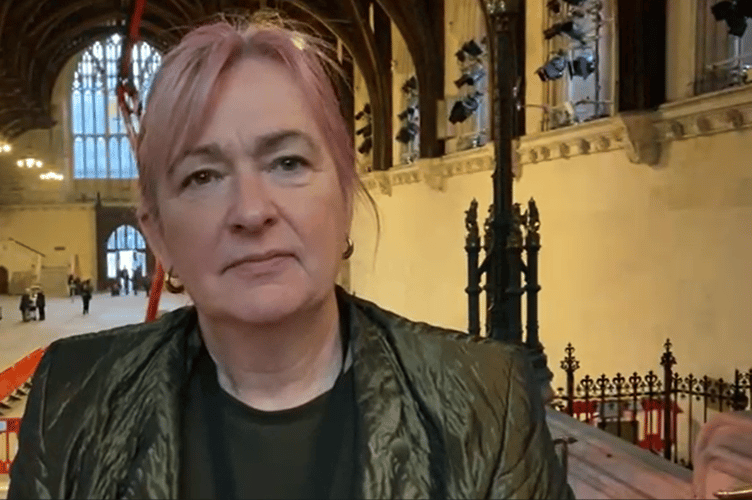 MP Liz Saville-Roberts speaking to the Cambrian News in Westminster Hall