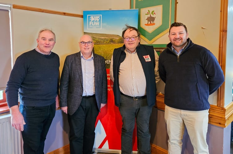 FUW Pembrokeshire Chair, Gerwyn Williams, Paul Davies MS, FUW Deputy President Dai Miles, and Samuel Kurtz MS at FUW Pembrokeshire's Crundale Farmhouse Breakfast