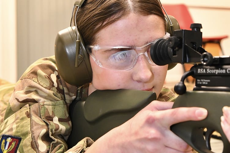 Cadet Megan Adams practicing prone position technique