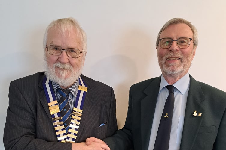 Narberth and District Probus Club President Patrick Jones welcomes speaker Bob Lineker