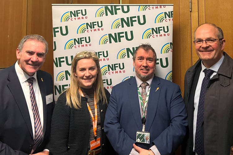  (L-R) – NFU Cymru President Aled Jones; NFU Cymru Student & Young Farmer Ambassador Naomi Williams-Roberts; Steve Witherden MP; NFU President Tom Bradshaw
