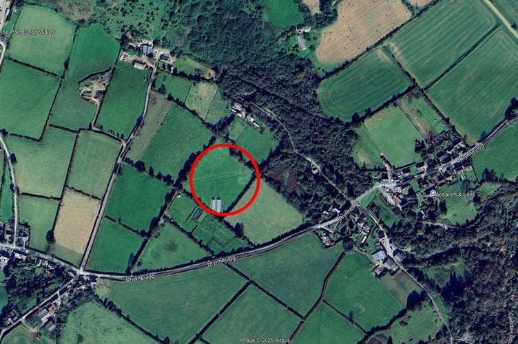 The location of the memorial at Brynheulog, near Llangolman. Picture: Google Earth.