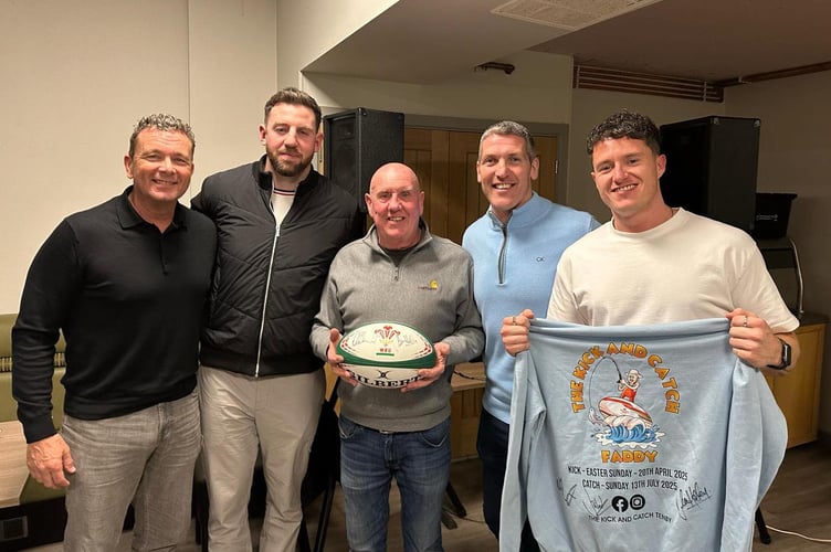 This month, Kick and Catch were delighted that former Welsh internationals James Hook, Ian Gough and Alex Cuthbert, and rugby presenter Sean Holley were on hand to sign a hoody and rugby ball for the cause.