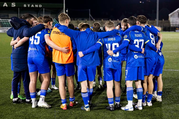 ABERYSTWYTH, WALES - 2 MARCH 2025: Haverfordwest County during the 2024/25 Welsh Youth Cup Semi Final fixture between Newtown & Haverfordwest County at Park Avenue, Aberystwyth, Wales. (Pic by Lewis Mitchell/FAW)
