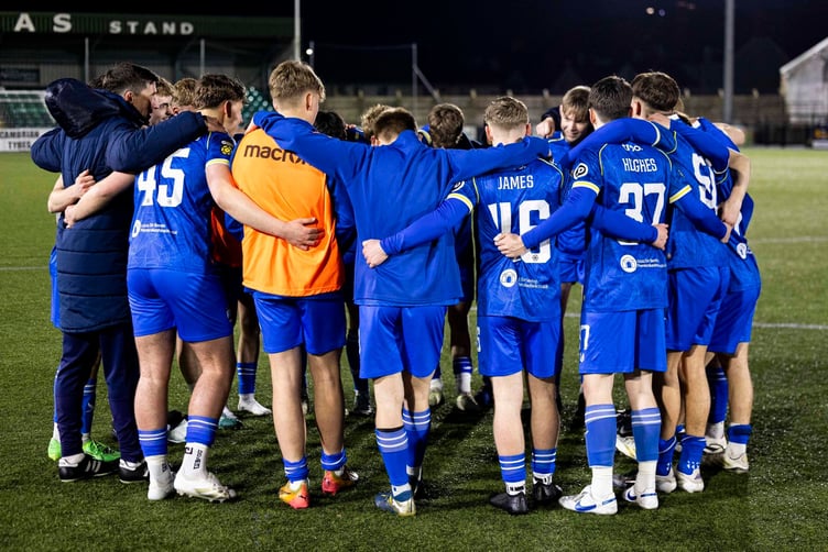 ABERYSTWYTH, WALES - 2 MARCH 2025: Haverfordwest County during the 2024/25 Welsh Youth Cup Semi Final fixture between Newtown & Haverfordwest County at Park Avenue, Aberystwyth, Wales. (Pic by Lewis Mitchell/FAW)