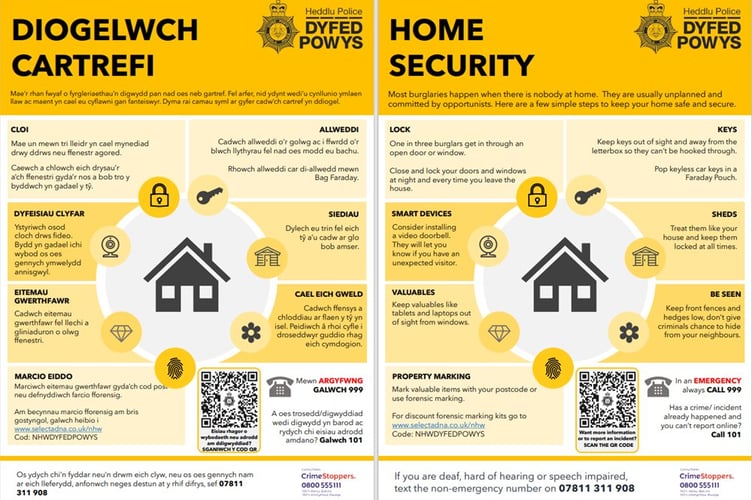 Cllr Williams, who has highlighted a home and security leaflet which has been issued by Dyfed Powys Police to read on the ‘Tenby, Saundersfoot & Narberth Police’ Facebook page.