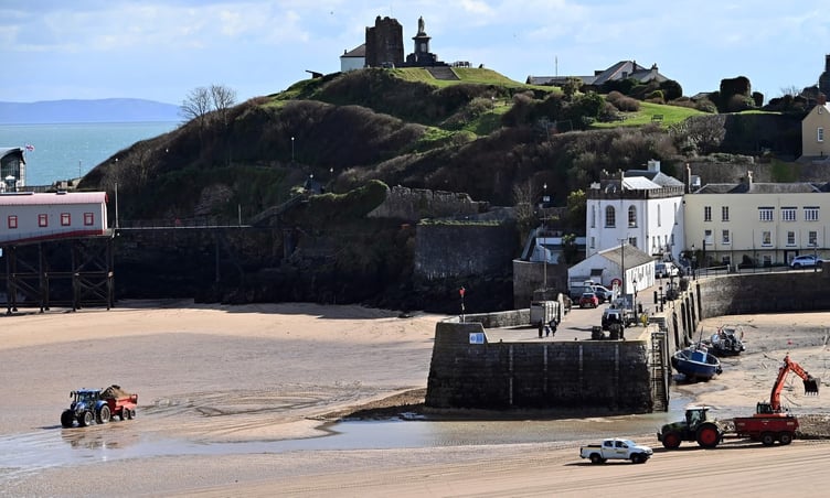 Sand is being removed from the mouth of the Harbour and deposited at the north end of the beach.