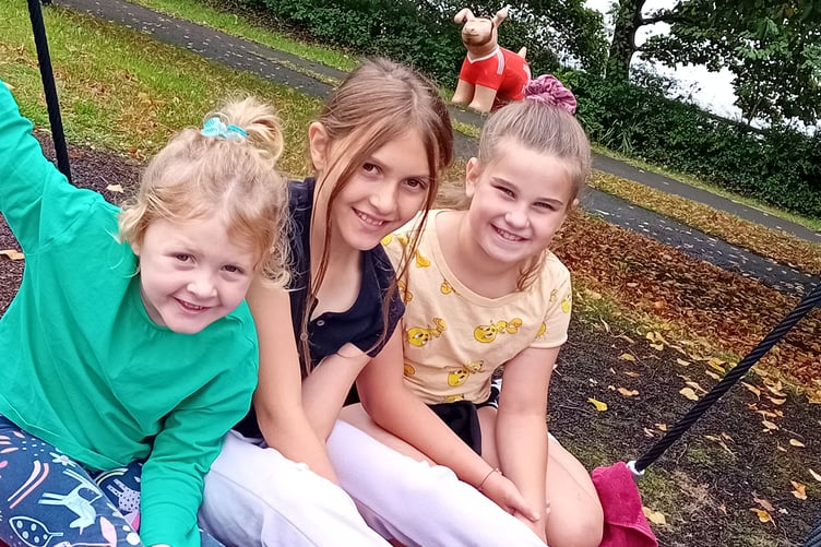 Maggie, Lottie and Sophia enjoying a Supersibs session at Tŷ Hafan