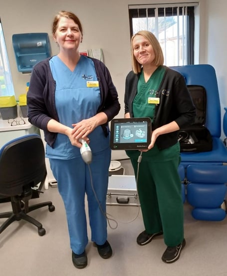 Seen with the new bladder scanner are Registered Nurse Tina Tucker and Healthcare Support Worker Tracey O’Malley