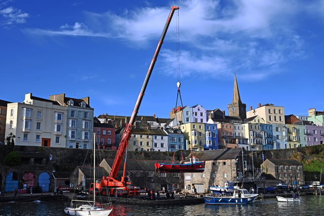 Tenby harbour boat lift marks holiday season start for seaside town