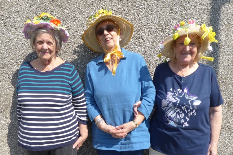 Tenby Friendship Club Easter bonnet competition winners Sylvia, Anne and Diane, pictured at the club’s final meeting of the spring term - an afternoon tea on Wednesday