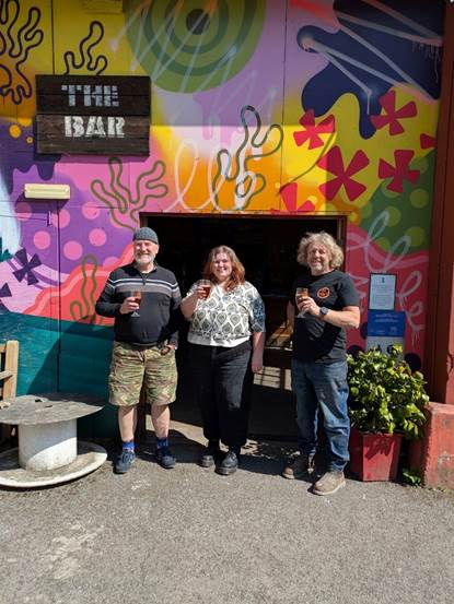 Cheers to new beginnings! Beer Festival organiser Richard Blacklaw-Jones and Haverhub events manager Sophie Layton with SIBA’s Malcolm Herbert