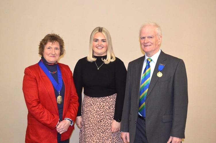 Picture two is of this year’s office holders: Alys Owens the Ambassador for 2025 is inbetween Margaret and Tim Johns, the 2025/26 Joint Presidents.