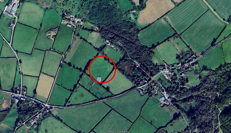 The location of the memorial at Brynheulog, near Llangolman. Picture: Google Earth.
