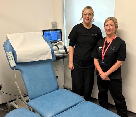 Staff from the Cardio-respiratory Unit with the chair and stool.