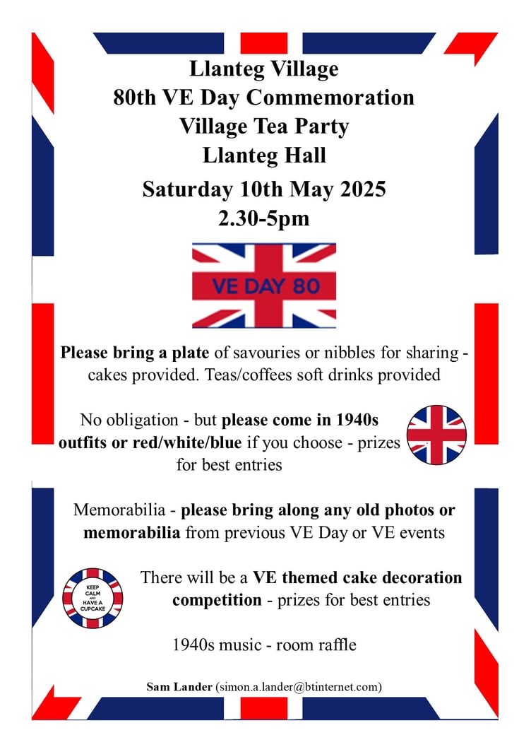 Poster for Llanteg Village 80th VE Day Tea Party