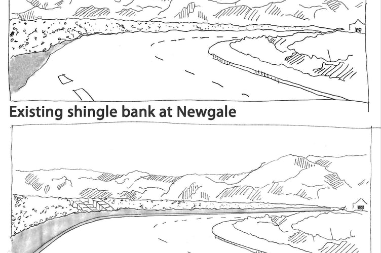 STUN's solution: Artist's impression of the Southern end of the relocated shingle bank, new wide pavement and Gabion core steps for access to the beach.