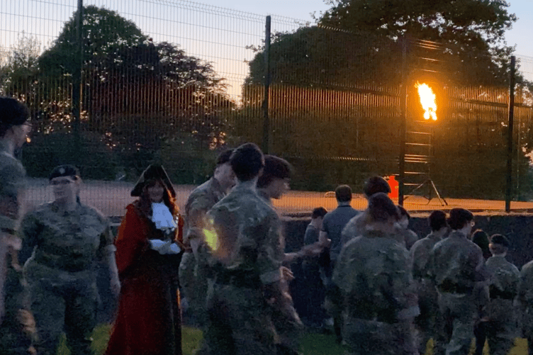 The VE Day beacon alight at Pembroke Dock Memorial Park