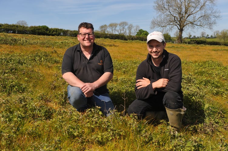 Host farmer Ben Anthony (left) with agronomist Daniel Lievesley.