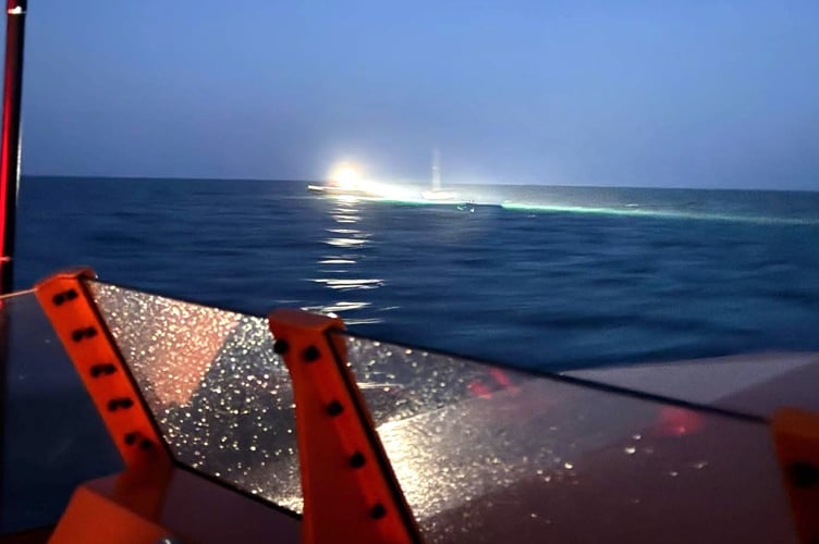 The Tenby RNLI all-weather lifeboat was swiftly launched following an undesignated DSC distress alert from a vessel 22 miles south-west of Tenby. With Angle lifeboat taking control of the tow, Tenby returned to the station safely.