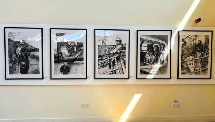 The five charcoal drawings on display at Oriel y Parc, St Davids