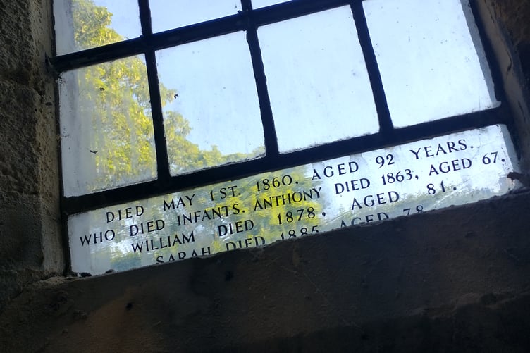 The dedication at the base of the window in St Anne’s Chapel