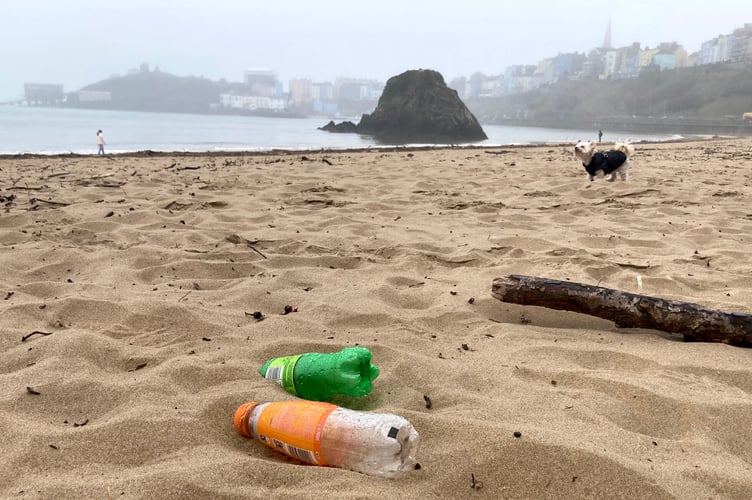 plastic rubbish Tenby beach