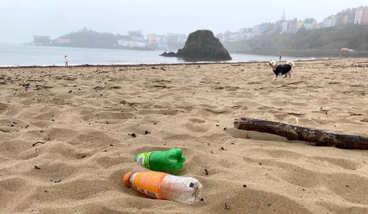 plastic rubbish Tenby beach