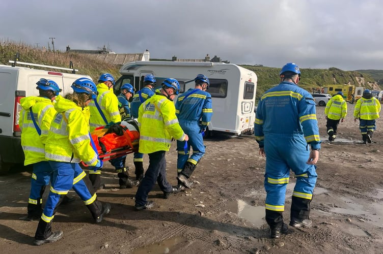 The team from HM Coastguard Fishguard were tasked along with other Coastguards from the locality, as well as St Davids RNLI Lifeboat crew members to a medical evacuation of an injured male at the Blue Lagoon, Abereiddy Beach on Saturday, May 31, shortly before 5pm.