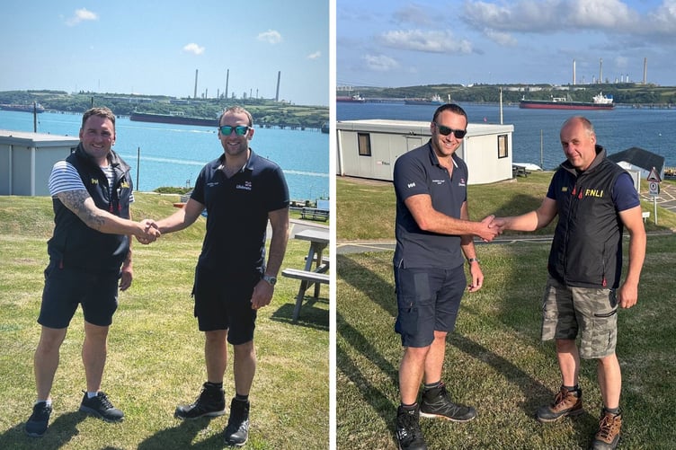 Angle RNLI crew members James Findlay and Seymore Phillips were successful in their Mechanic pass-outs on Monday, June 2, under the watchful eye of RNLI Assessor Mike.