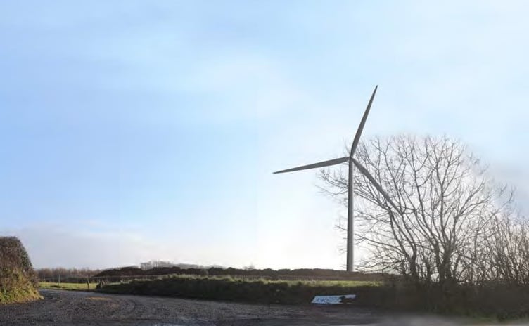 Part of submitted photomontages of what the three wind turbines close to Oakwood and Bluestone would look like. Picture: Sirius Planning/ Slebech Investments Limited.