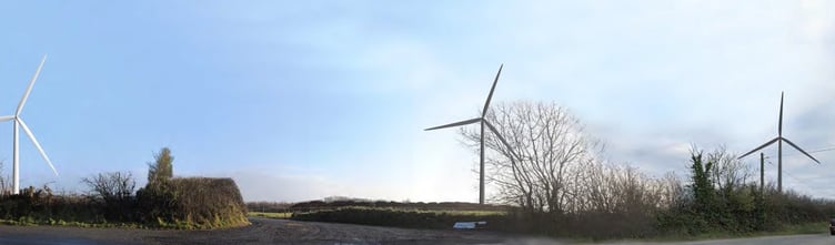 Part of submitted photomontages of what the three wind turbines close to Oakwood and Bluestone would look like. Picture: Sirius Planning/ Slebech Investments Limited.