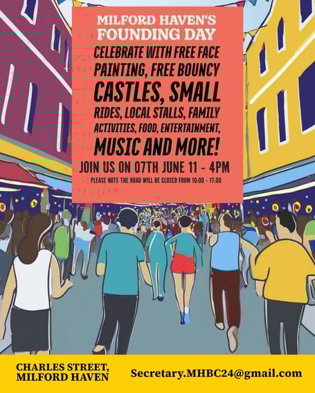 Celebrate Milford Haven’s Founding Day on Saturday with free face painting, bouncy castles, small rides, stalls, food, entertainment, music and more.