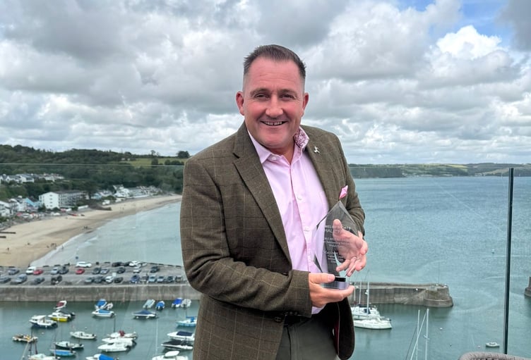 Matthew Evans pictured with his ‘Outstanding Contribution to Welsh Sport’ at St Bride's Hotel in Saundersfoot.