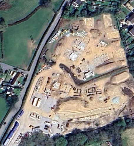 An aerial view showing the new Sandy Hill housing development