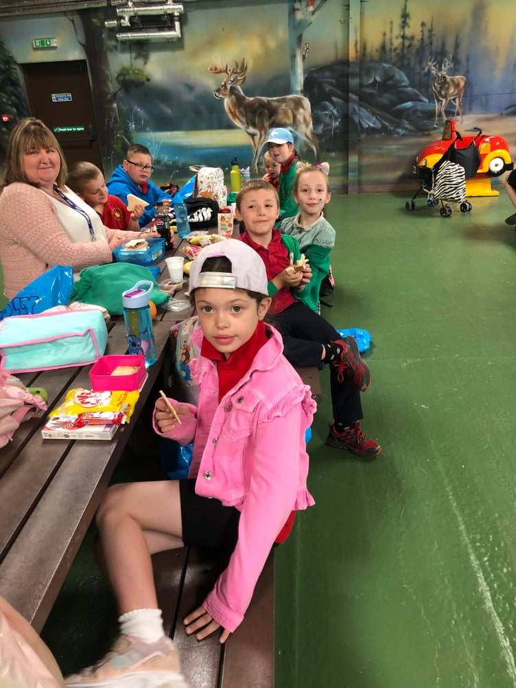 Pupils from Ysgol Llys Hywel, Whitland, enjoying their day out at the Rotary Fun Day at Folly Farm