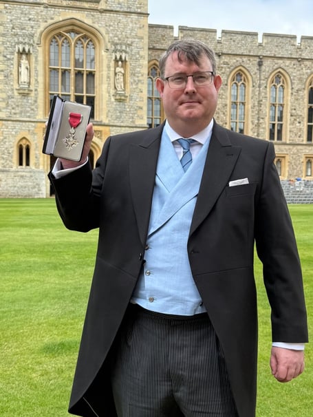 Hywel Peterson MBE, pictured at Windsor where he was honoured by Prince William