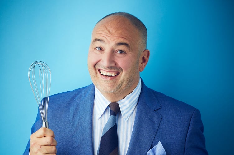 Wynne Evans with cooking equipment