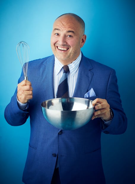 Wynne Evans with cooking equipment