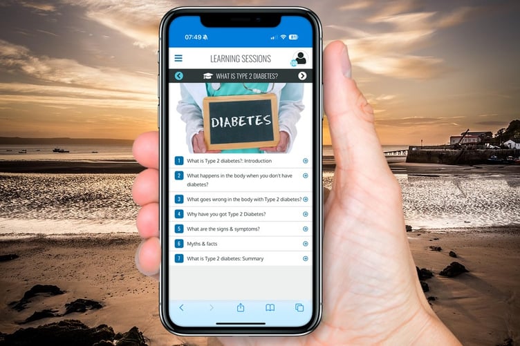 Wales Diabetes app superimposed on Tenby scene