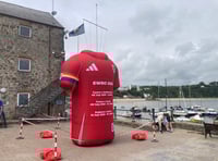 Wales ‘Ein Crys Cymru’ giant football shirt stops at Tenby Harbour