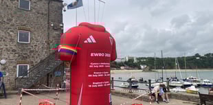 Wales ‘Ein Crys Cymru’ giant football shirt stops at Tenby Harbour
