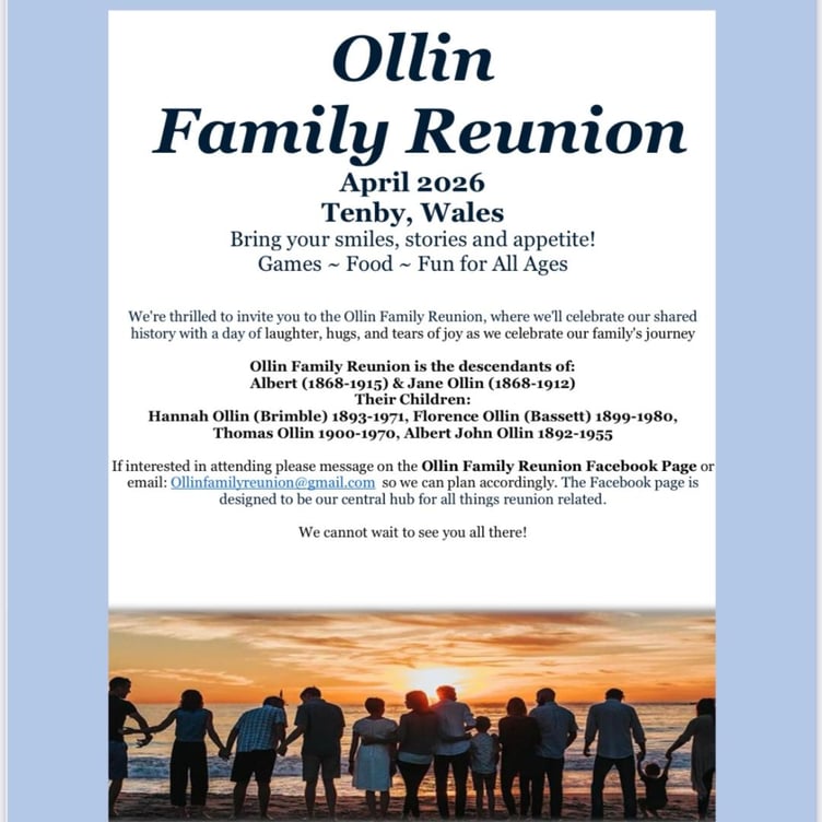 Ollin Family Reunion notice