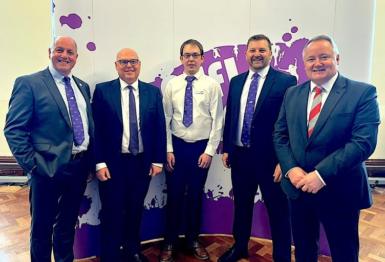 Pictured at the Showcase are Steve Hughson (Wales YFC), Paul Davies MS, Dewi Davies (Wales YFC), Samuel Kurtz MS and Darren Millar MS