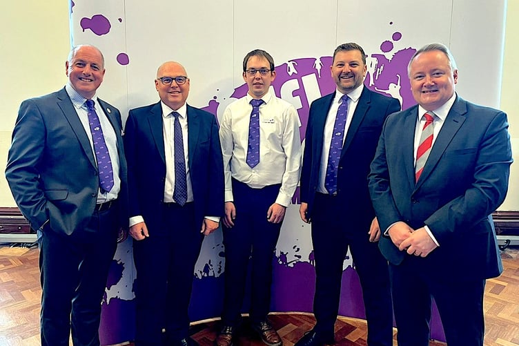 Pictured at the Showcase are Steve Hughson (Wales YFC), Paul Davies MS, Dewi Davies (Wales YFC), Samuel Kurtz MS and Darren Millar MS