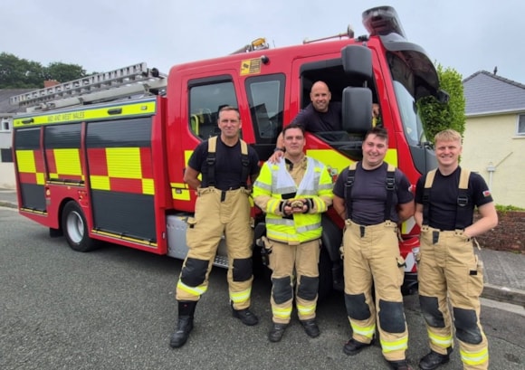 Firefighters from Pembroke Dock Fire Station were recently on hand to speed to the scene to rescue Sheldon the tortoise - after a heating lamp in his enclosure caused a fire.